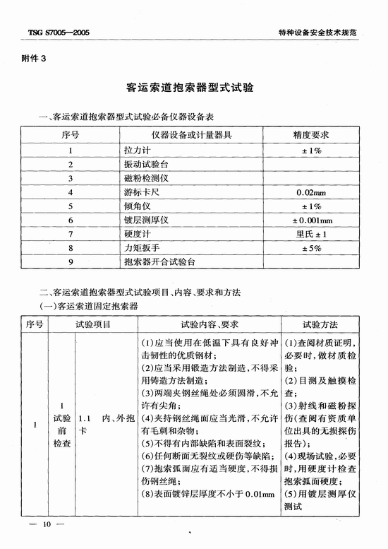 客运索道部件型式试验细则（TSG S7005-2005）